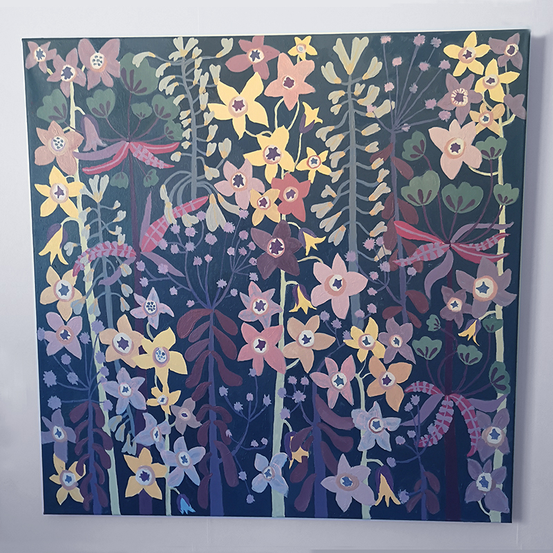 Tavla med blommor målad av Plingsulli i akryl